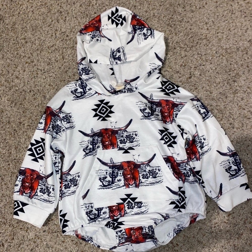 Omkzanbi Western Baby Boy Hooded Sweatshirt Romper Cow Print Retro